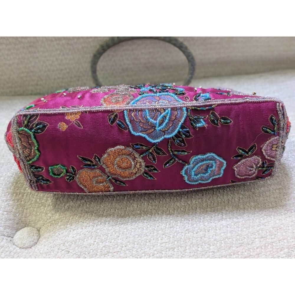 Vintage Beaded Satin Kiss Lock Bag Y2K Evening Purse Statement Wedding Guest - Picture 4 of 10